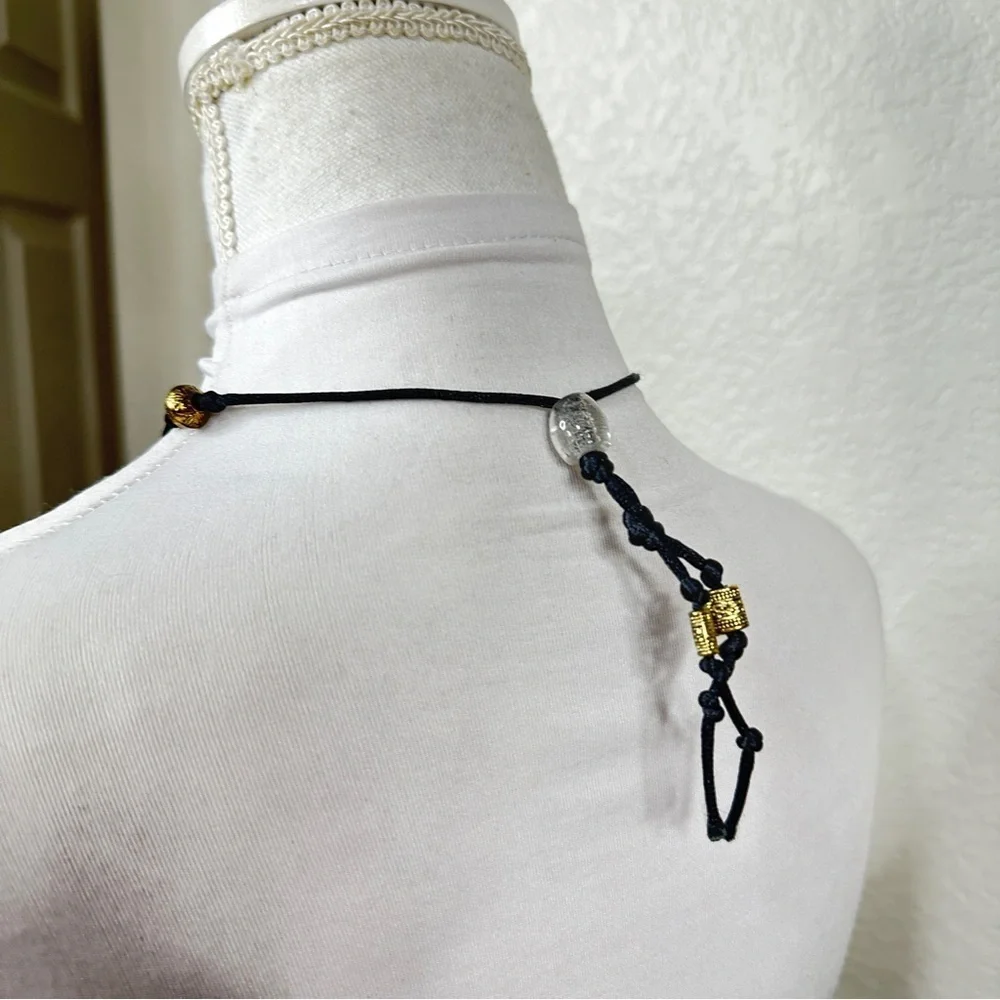 Upcycled Asian Japanese Domino Black Gold Artisan Resin Beaded Necklace